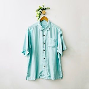 Tommy Bahama Original Fit Silk Blend Aqua Blue Button Down Shirt